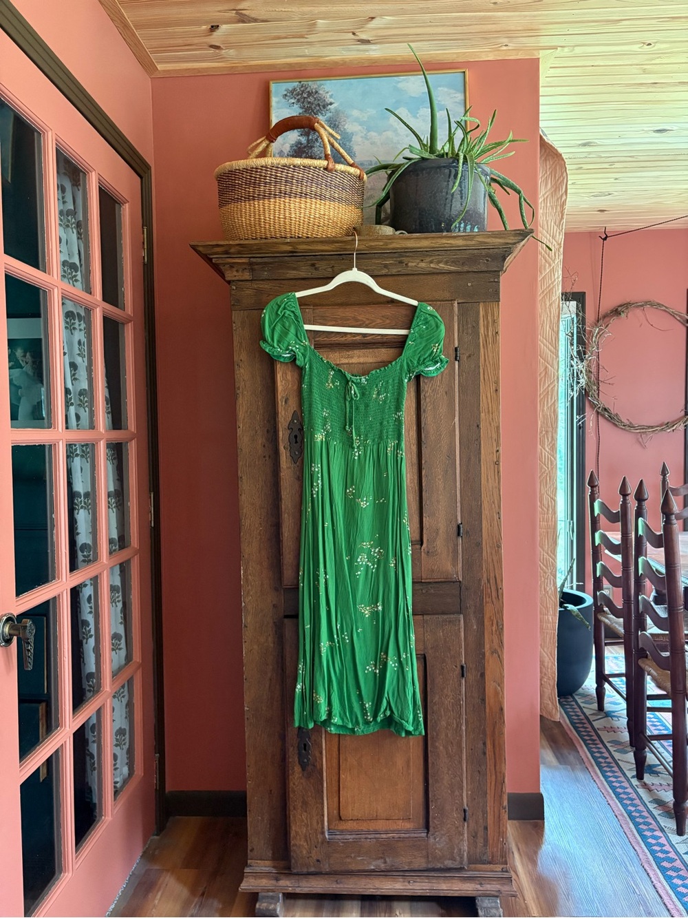 Faithfull the Brand Emerald Green Puff Sleeve Maxi Dress